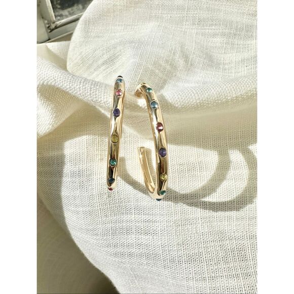 Rainbow and gold color hoop sleek earrings - Picture 6 of 8